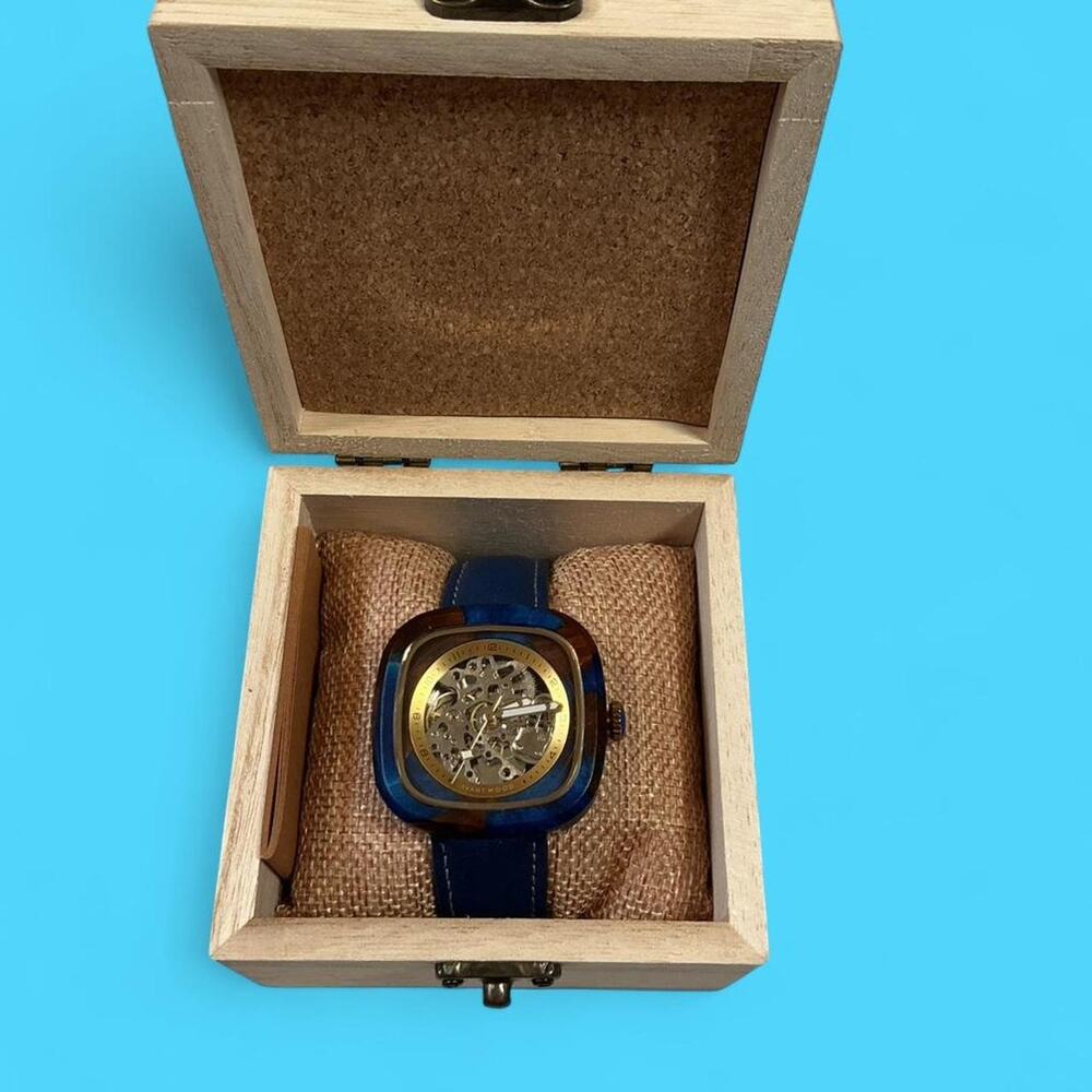Avant wood blue skeleton watch